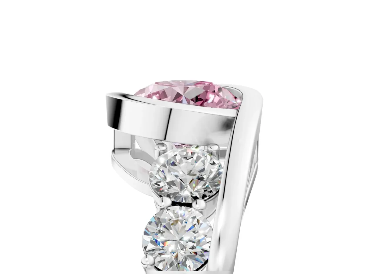 Fancy Pink Bezel Set Round Cut Diamond Bypass Ring with Round Accents Platinum
