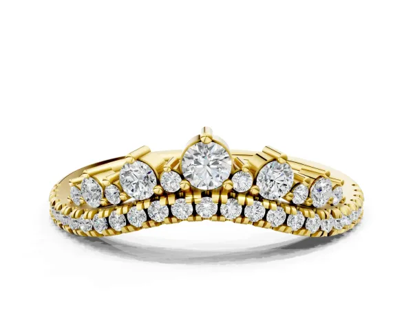 Round Diamond Pavé Contour Band with Prong Setting Yellow gold