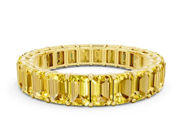 Emerald Cut Yellow Sapphire Eternity Band with Shared Prong Setting Yellow gold