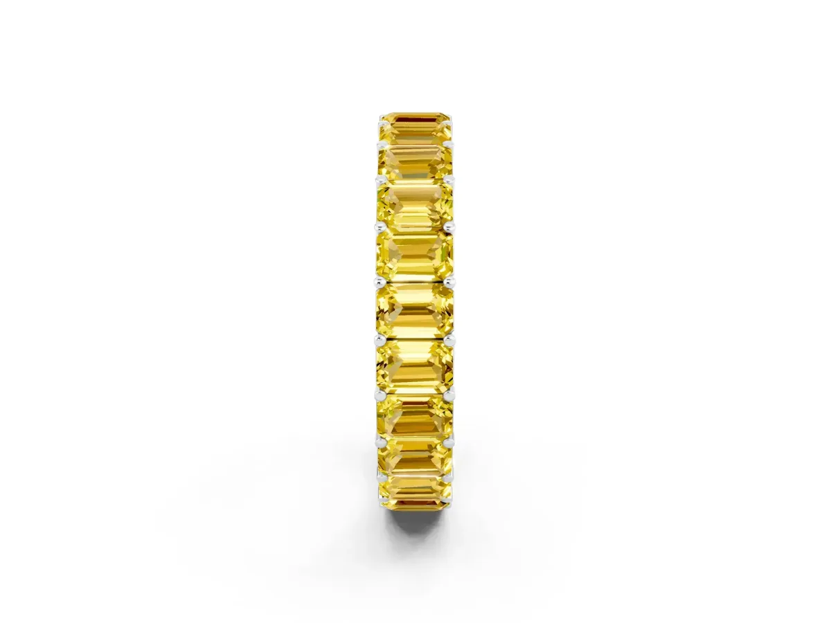 Emerald Cut Yellow Sapphire Eternity Band with Shared Prong Setting Platinum