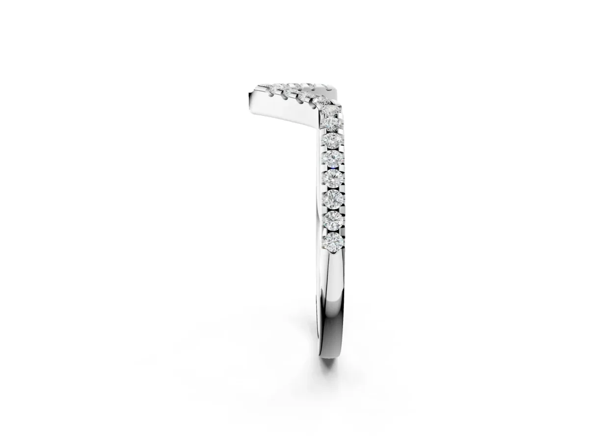 V-Shaped Pavé Round Diamond Chevron Band with Shared Prong Setting Silver