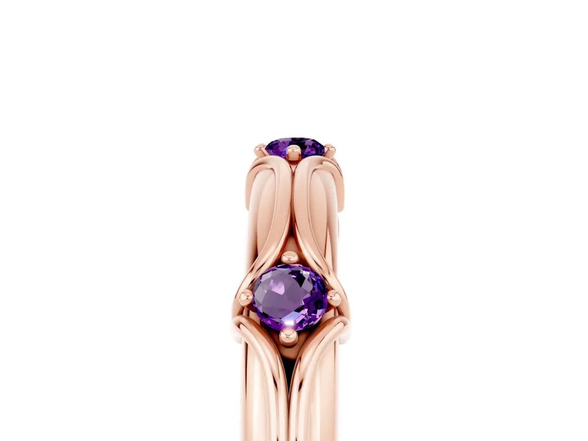 Round Amethyst Prong Set Milgrain Eternity Band Rose gold