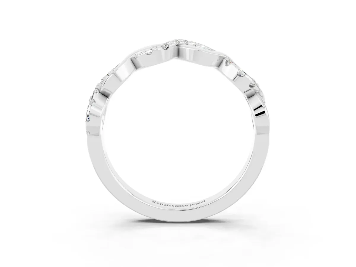 Twist Infinity Round Moissanite Band with Pavé Setting Silver