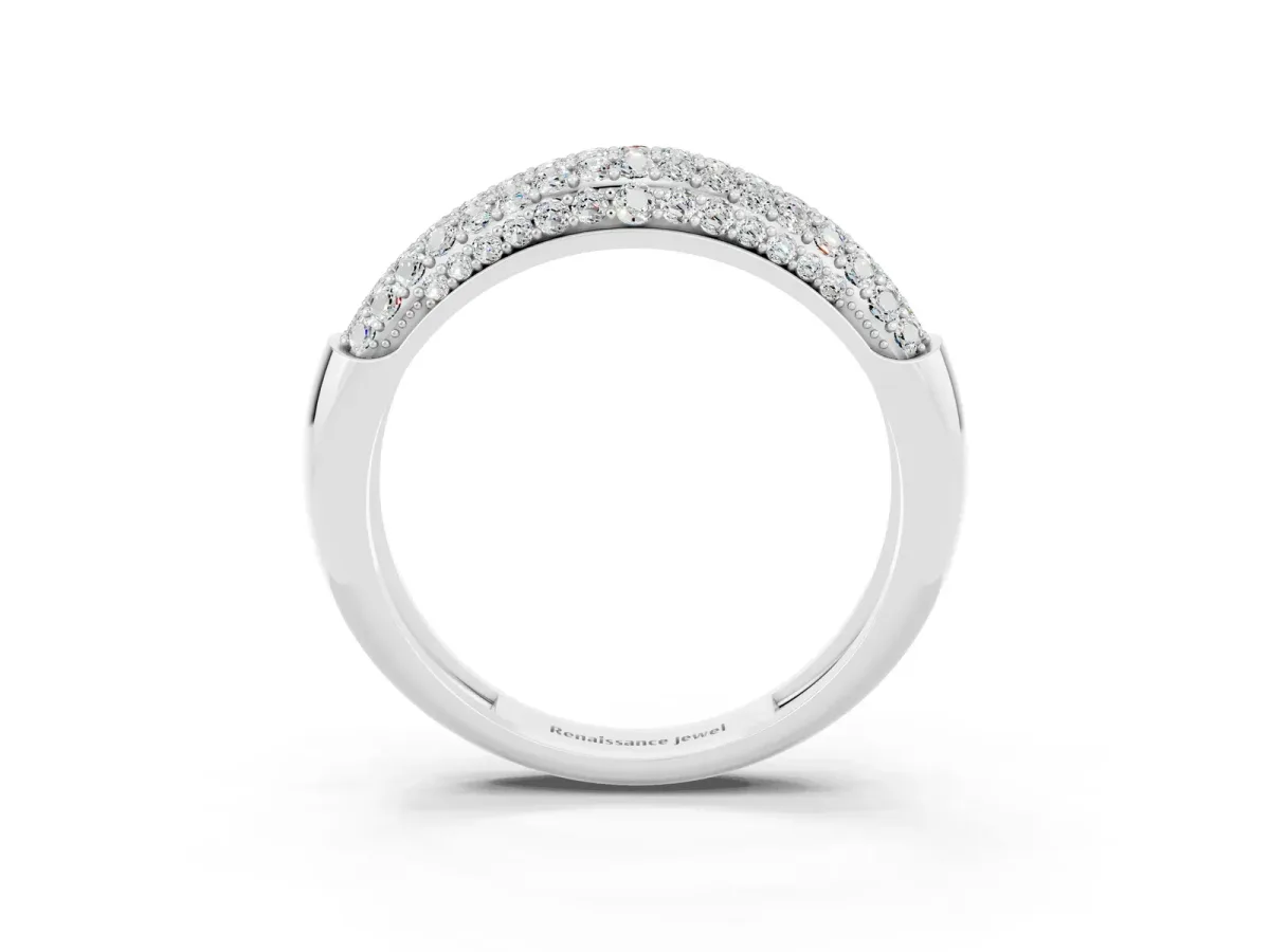 Three-Row Pavé Round Moissanite Dome Band Silver