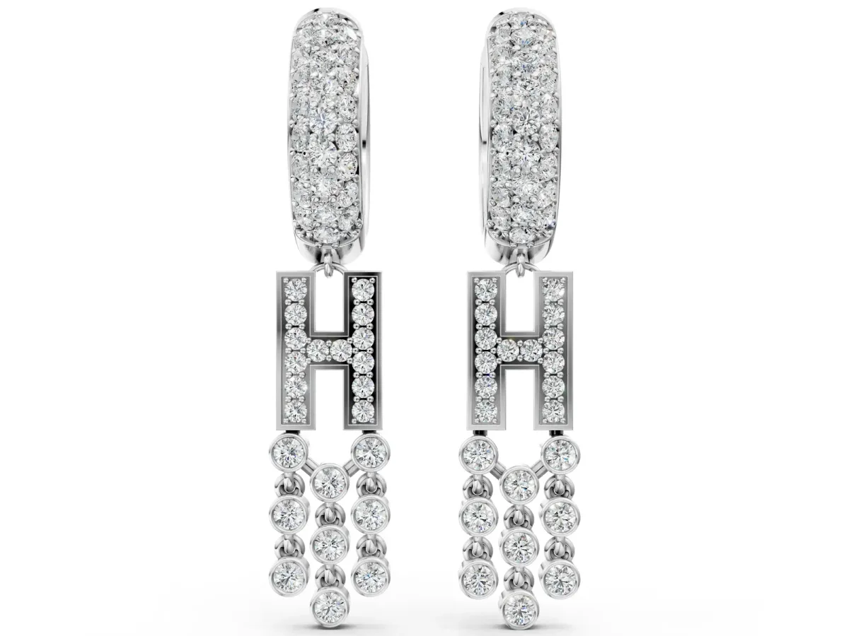Round Diamond Initial H Huggie Hoop Earrings Platinum