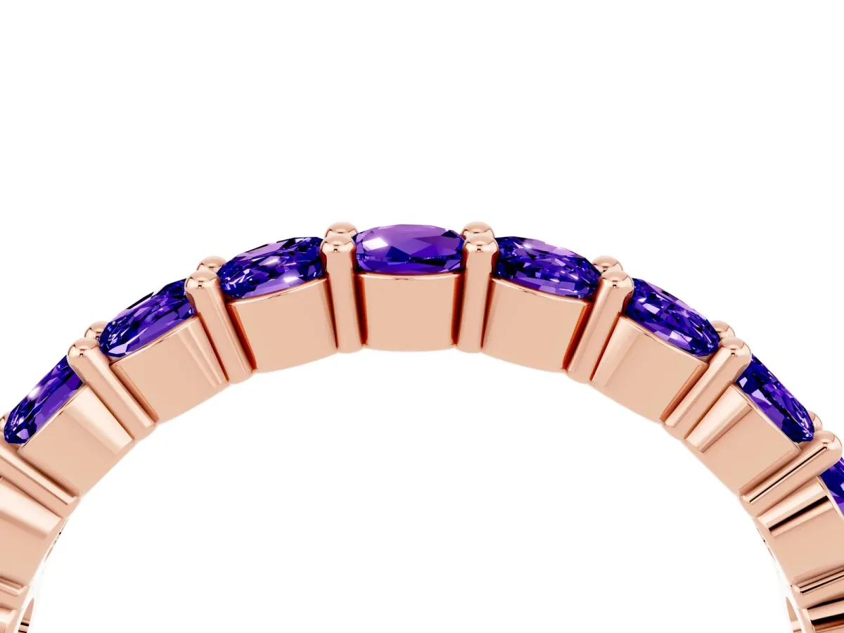 Round Tanzanite Half Eternity Band with Prong Setting Rose gold