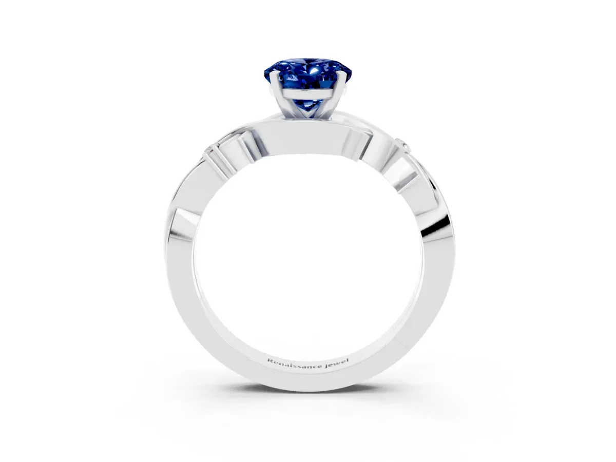 Oval Cut Blue Sapphire Solitaire Ring with Twisted Band and Prong Setting Silver