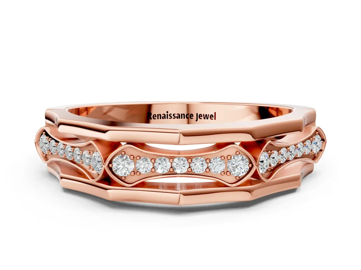 Pavé Round Diamond Eternity Band with Bar Prong Setting Rose gold
