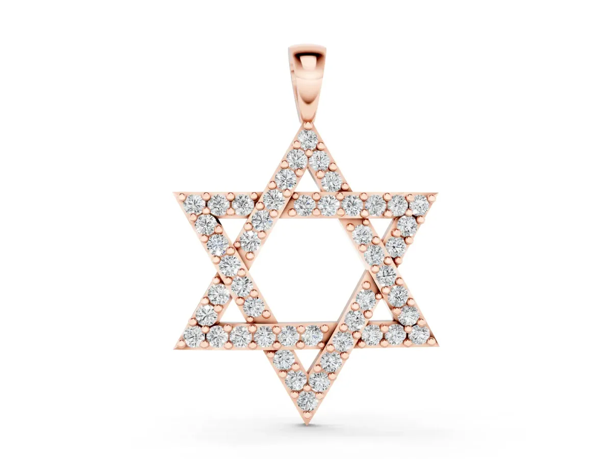 Pavé Round Diamond Star Pendant with Four-Prong Setting Rose gold