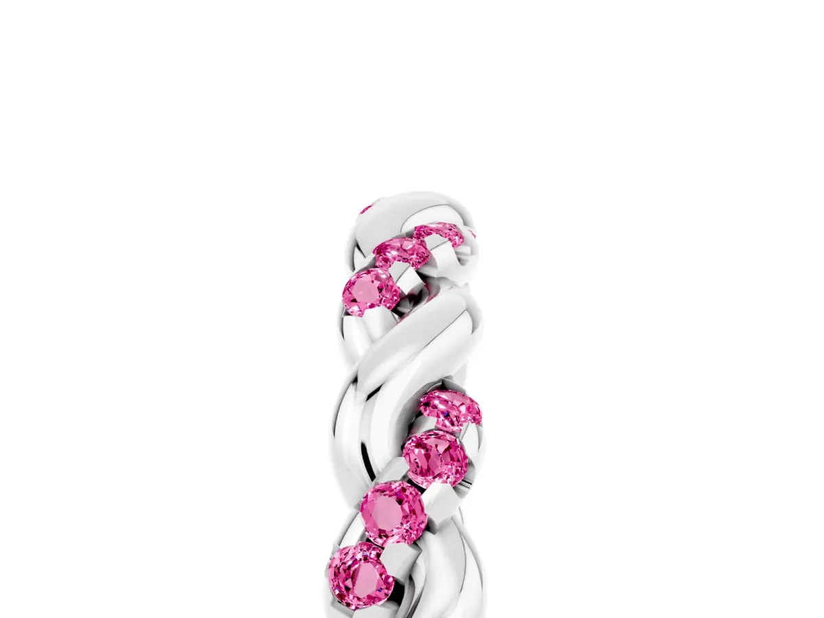 Twisted Pavé Round Pink Sapphire Eternity Band Silver