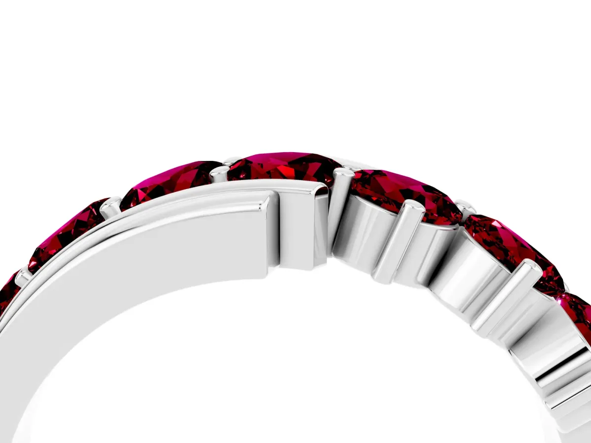 Round Garnet Wave Band with Channel and Shared Prong Setting Silver