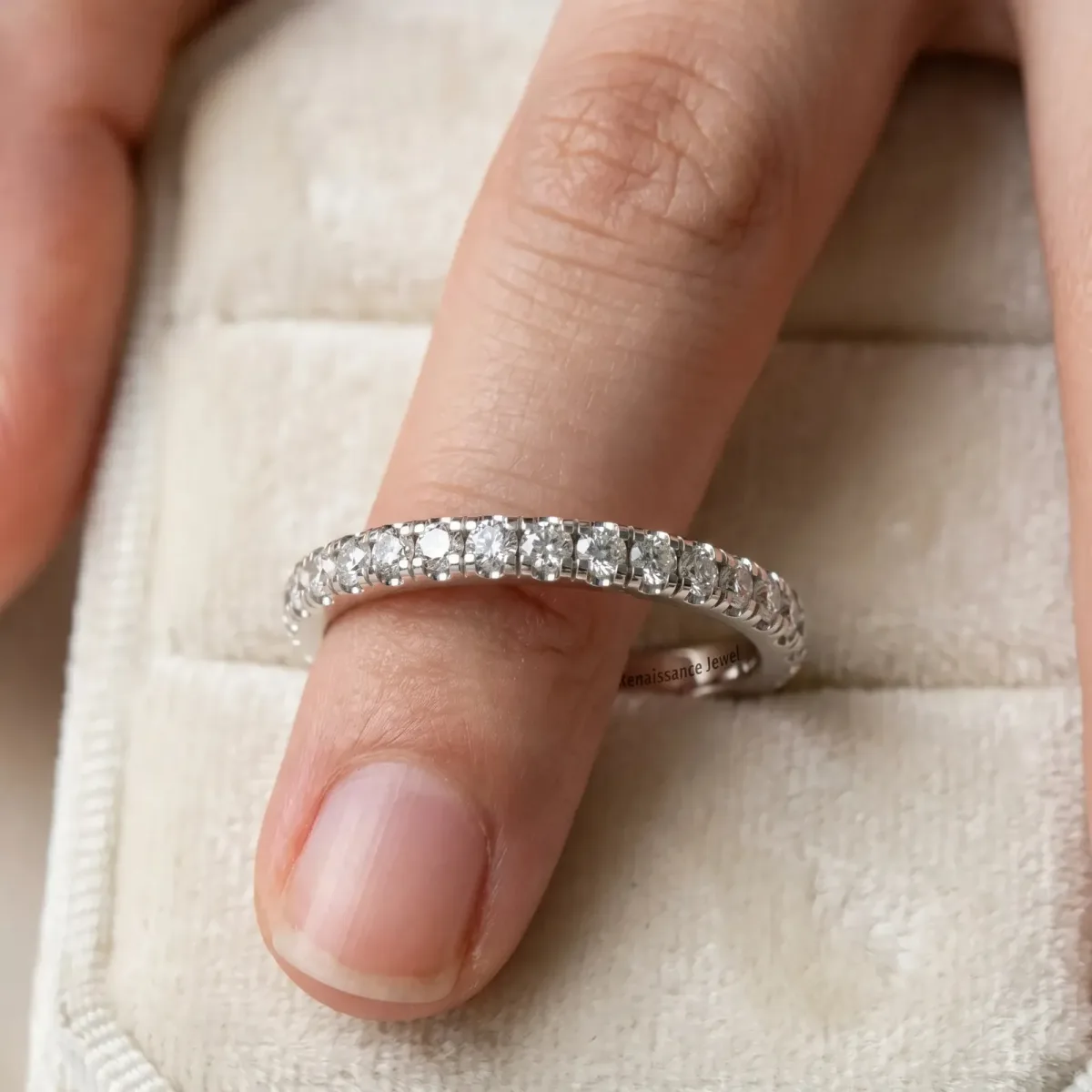 Pavé Round Diamond Half Eternity Band with Shared Prong Setting Silver