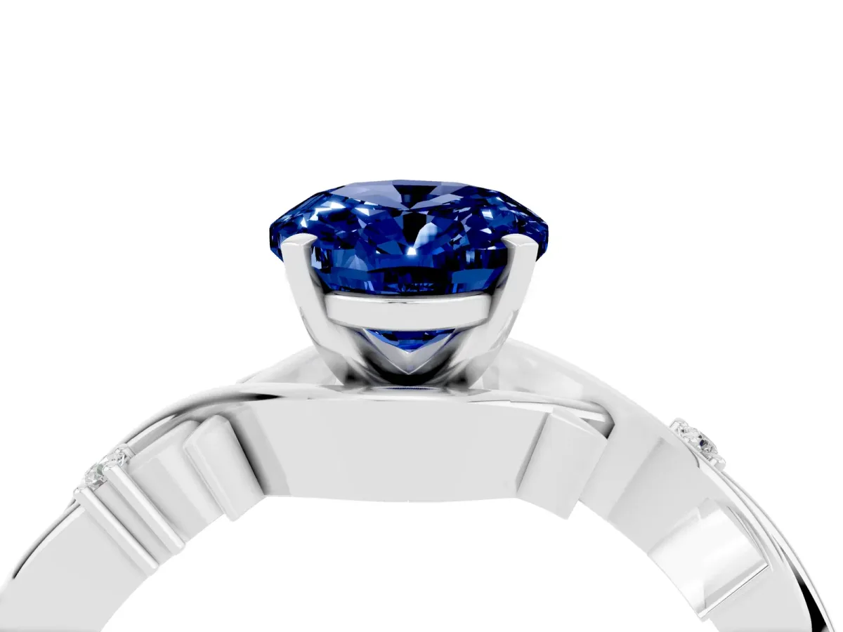 Oval Cut Blue Sapphire Solitaire Ring with Twisted Band and Prong Setting Silver