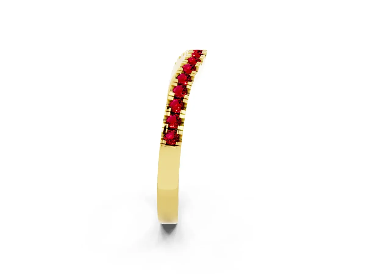 Round Ruby Pavé Curved Band with Shared Prong Setting Yellow gold