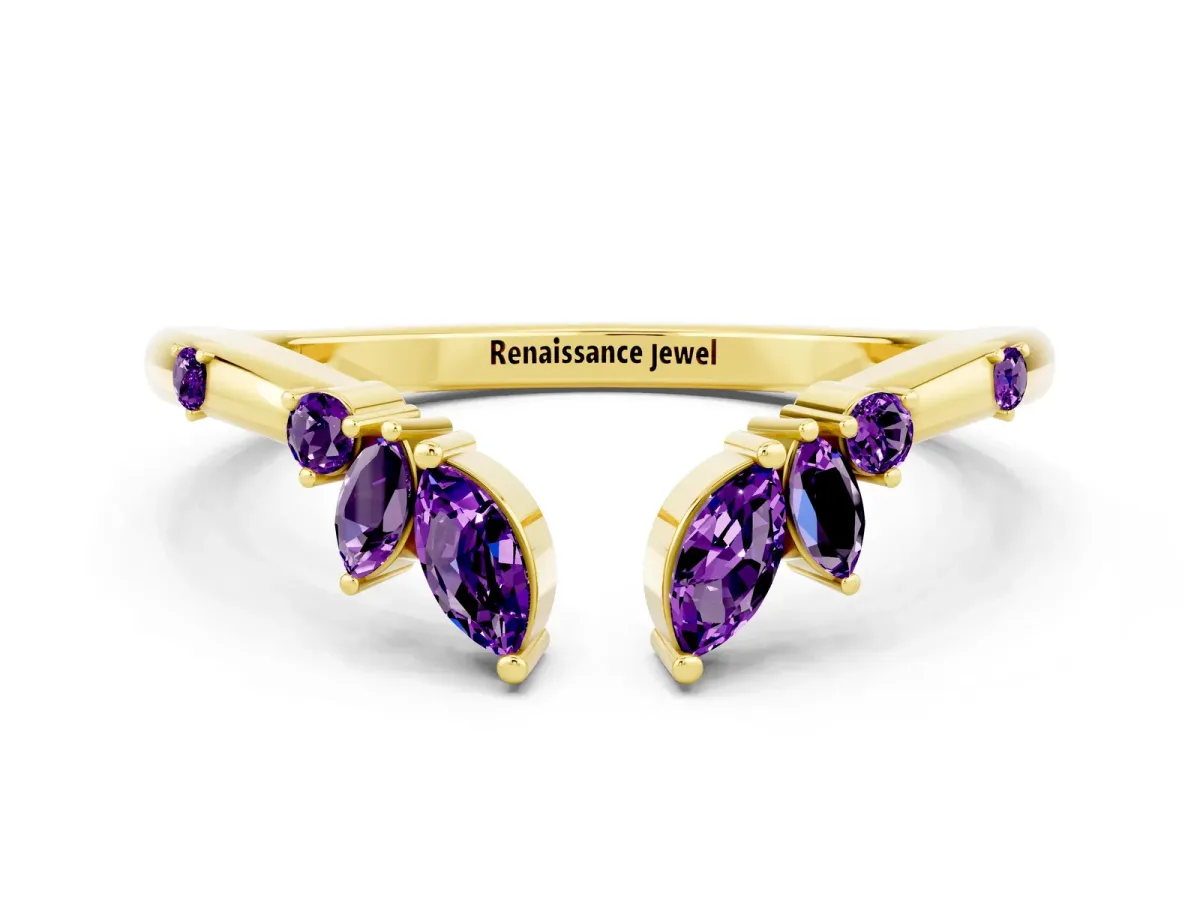 Open Marquise Cluster Amethyst Band with Prong Setting Yellow gold