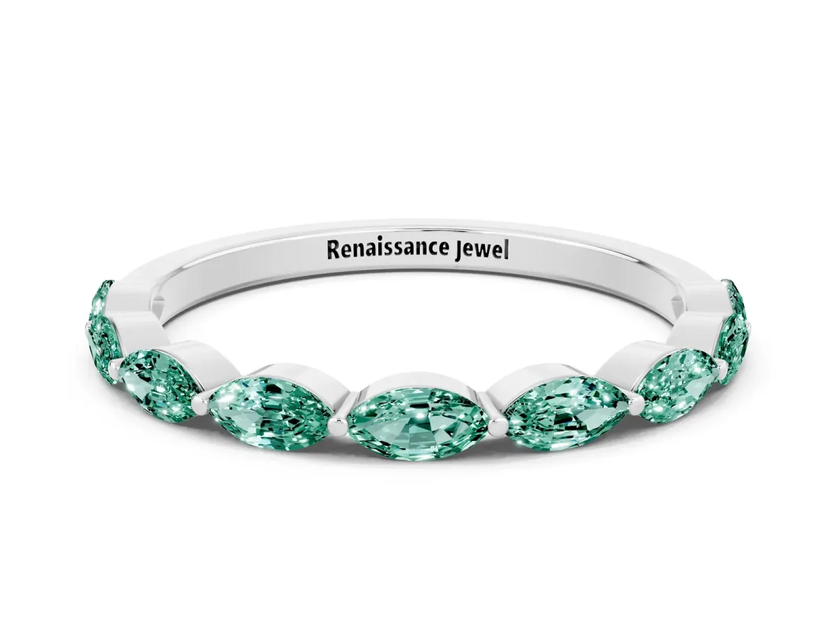 Marquise Green Sapphire Half Eternity Band with Prong Setting Platinum