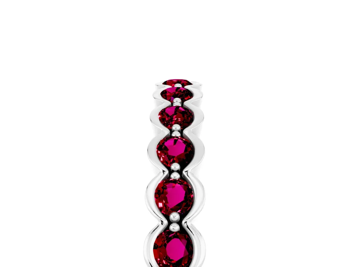 Round Garnet Bezel Set Eternity Band Silver