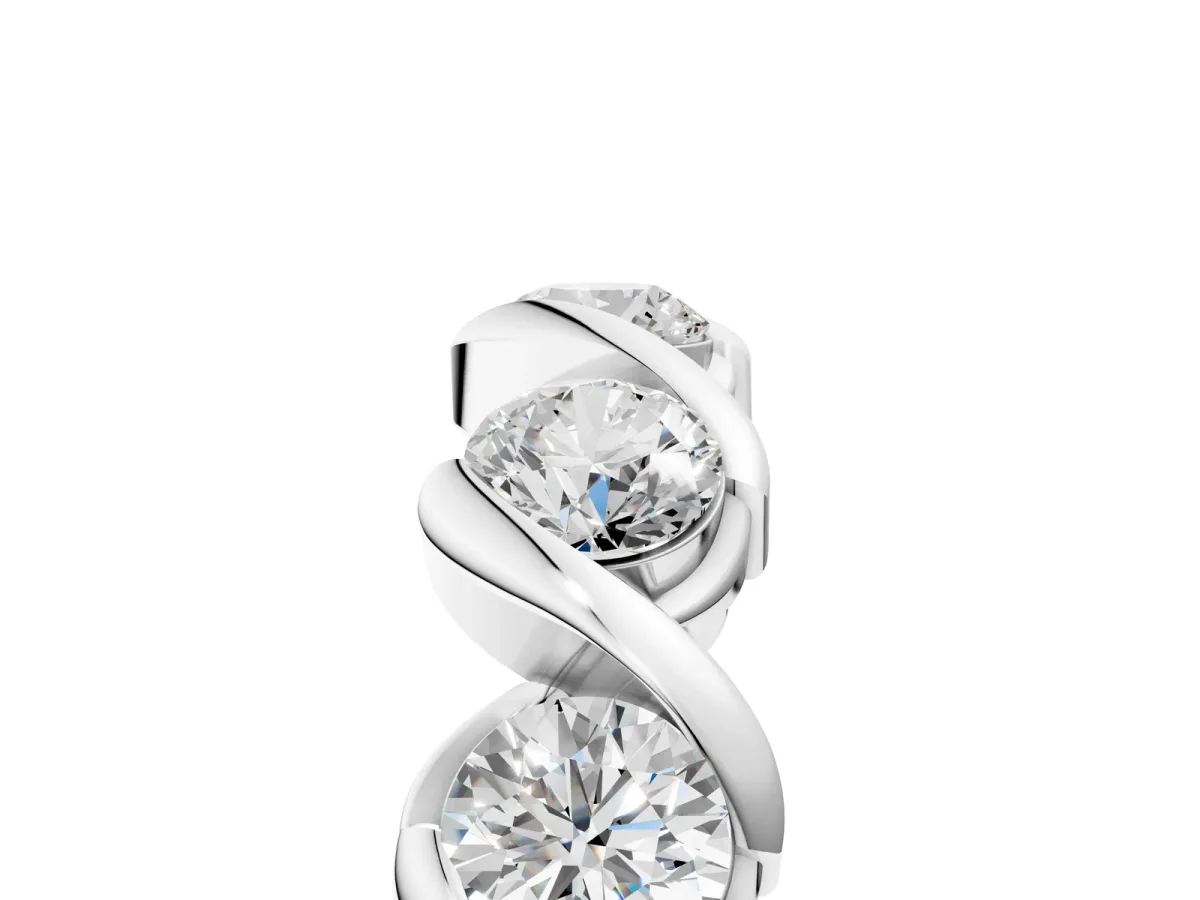 Round Diamond Wave Band with Channel Setting and Shared Prongs Silver