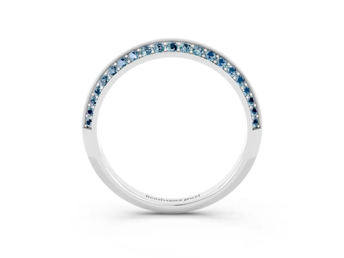 Double Row Pavé Round Aquamarine Eternity Band with Channel Setting Silver
