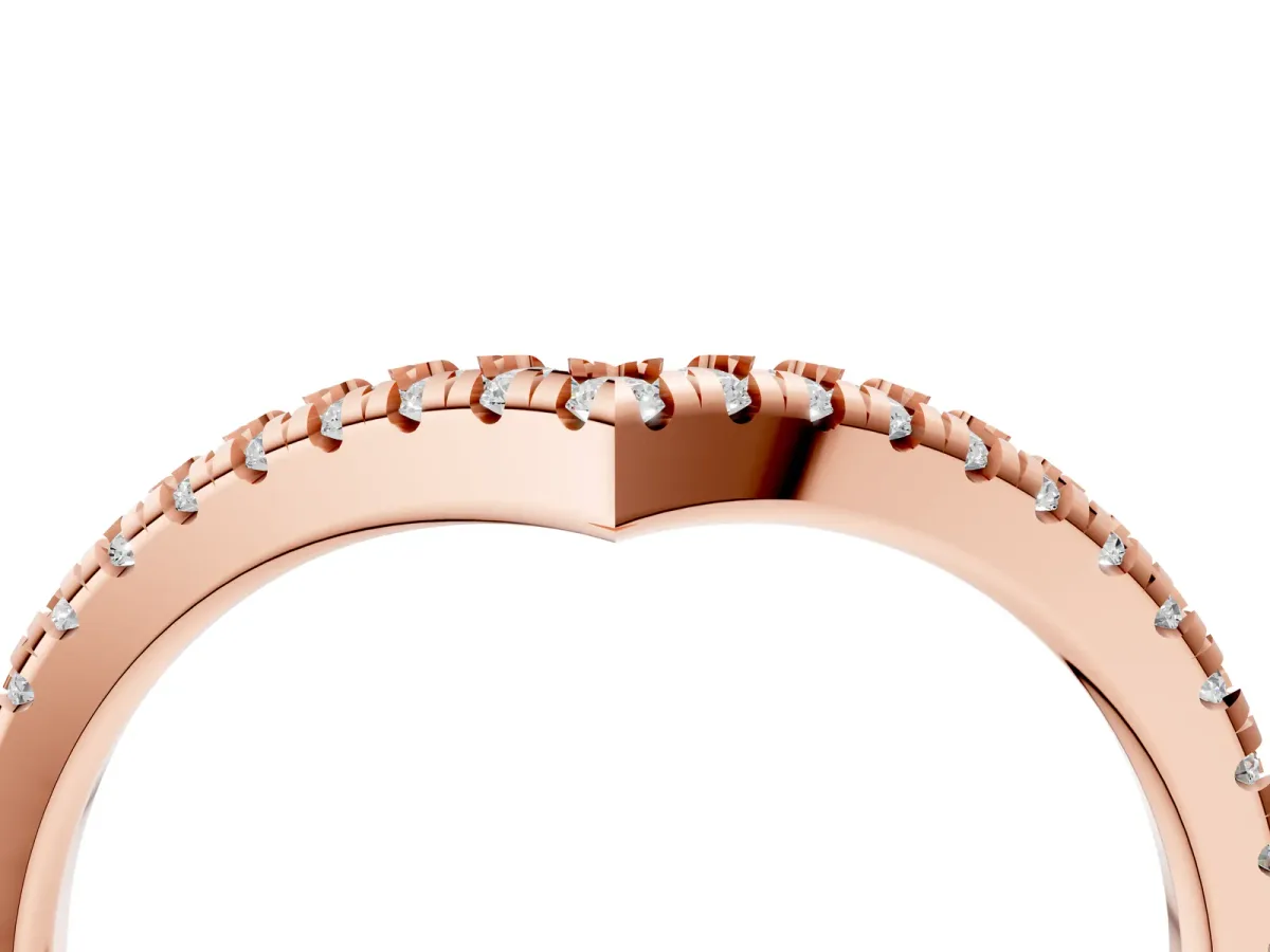 Pavé Round Diamond V-Shaped Chevron Band with Shared Prong Setting Rose gold