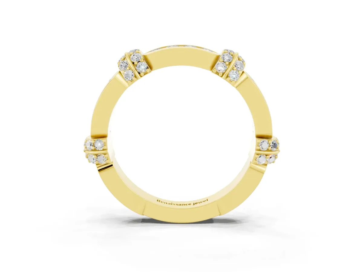 Pavé Round Moissanite Link Band with Bezel Setting Yellow gold