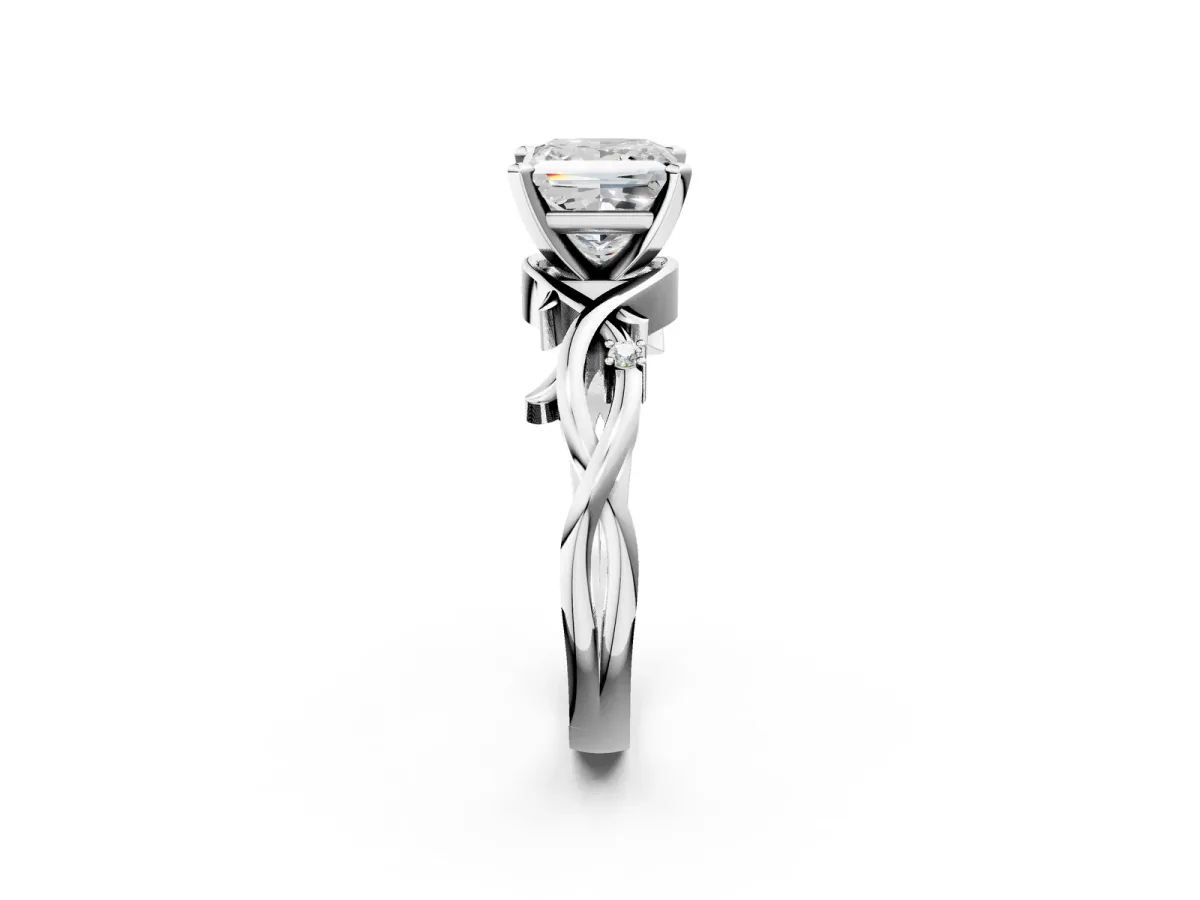 Princess Cut Diamond Solitaire Ring with Twisted Band and Prong Setting White gold