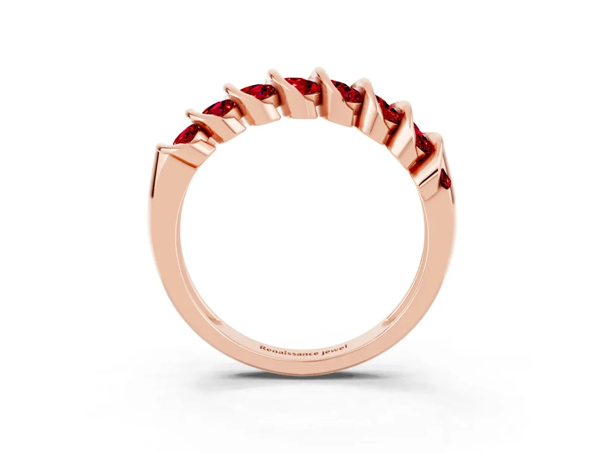 Channel Set Round Ruby Multi-Row Band Rose gold