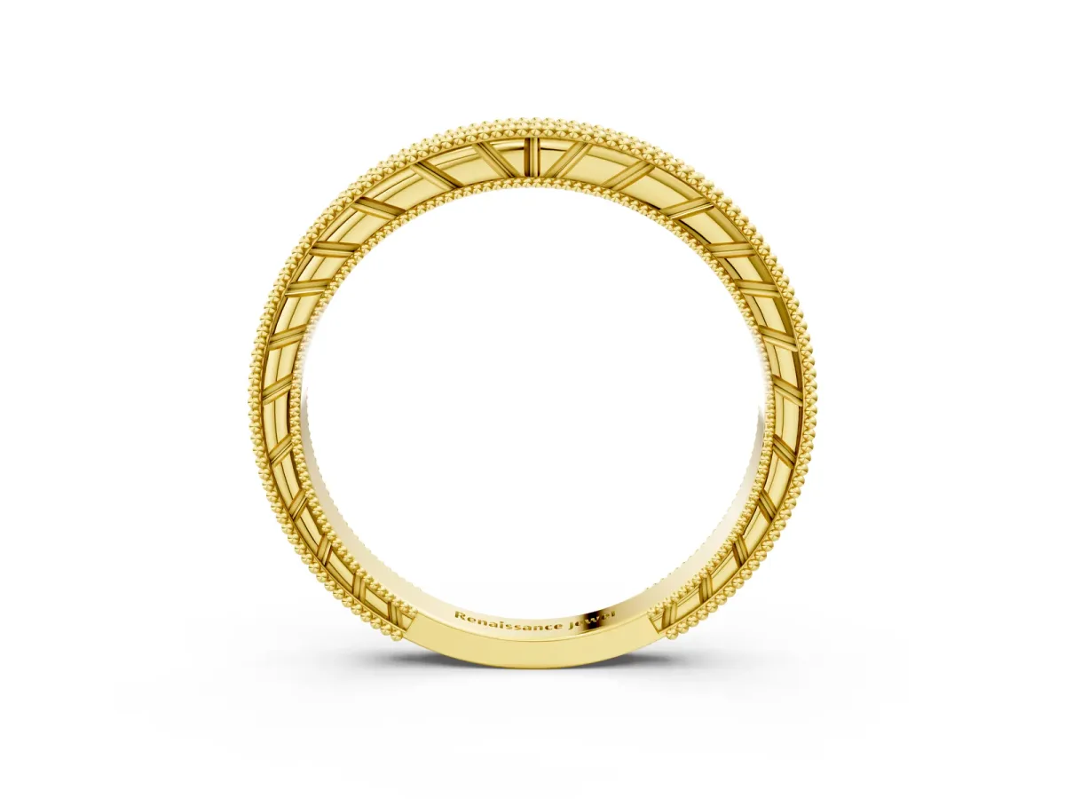 Round Cut Diamond Milgrain Eternity Band with Channel Setting Yellow gold