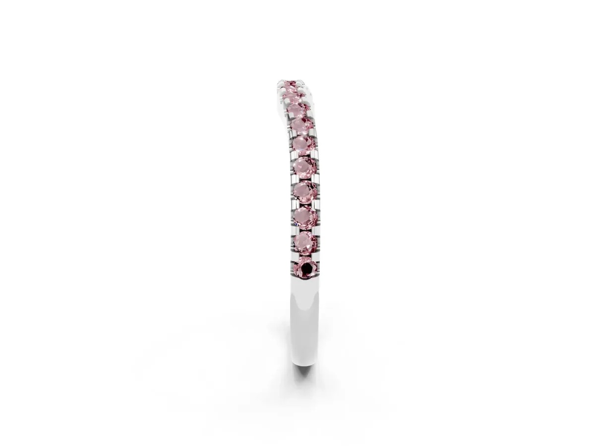 Round Morganite Pavé Curved Wedding Band Platinum