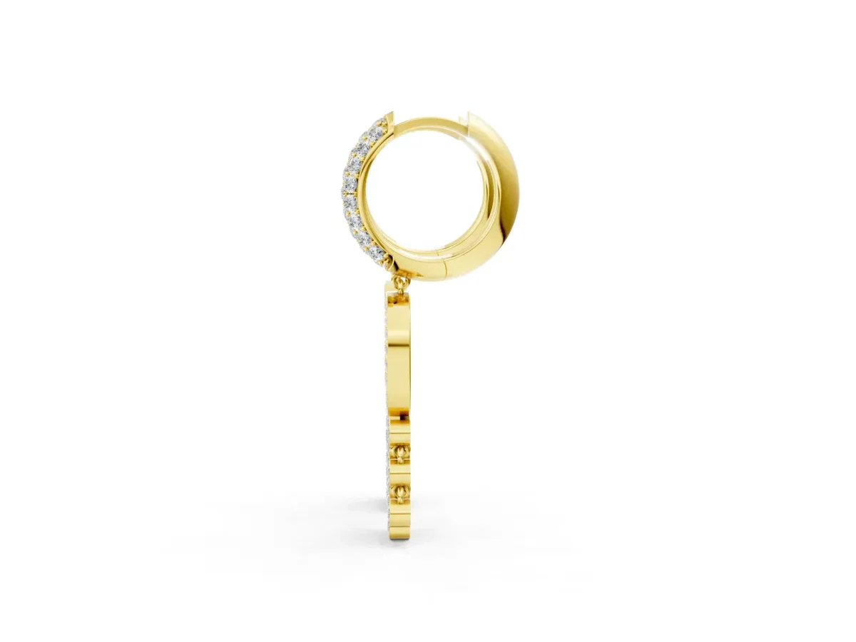 Round Diamond Initial D Huggie Hoop Earrings Yellow gold