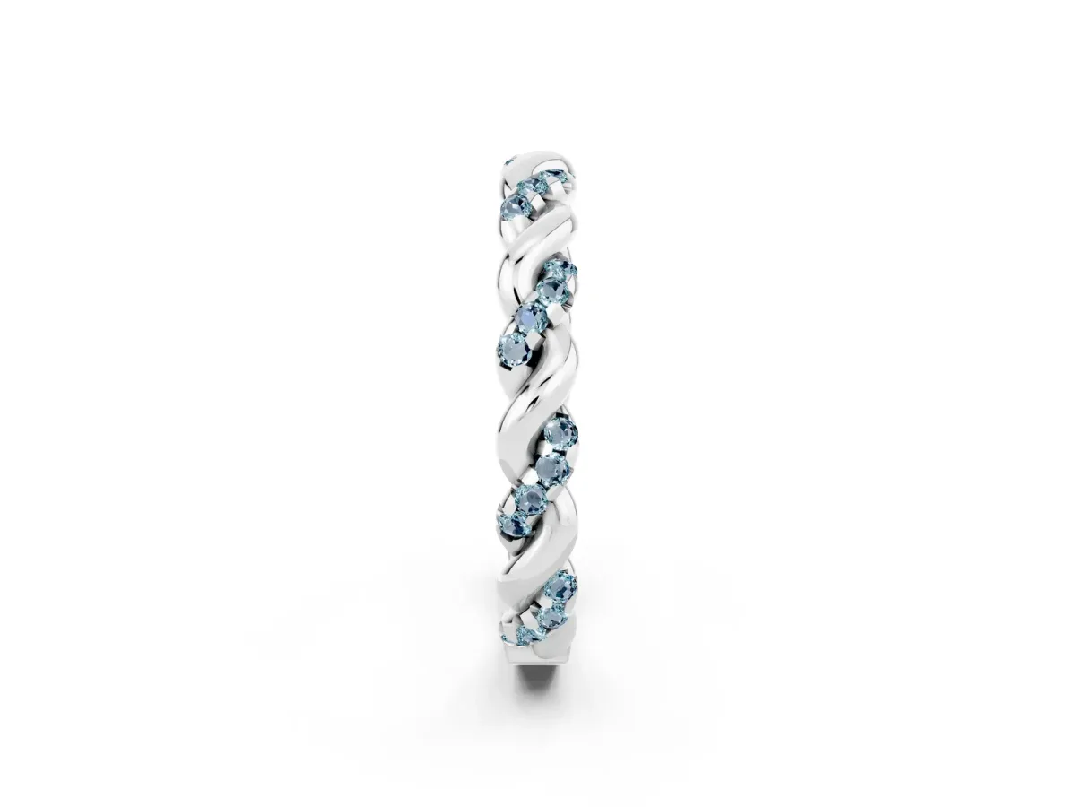 Twisted Pavé Round Aquamarine Eternity Band Platinum