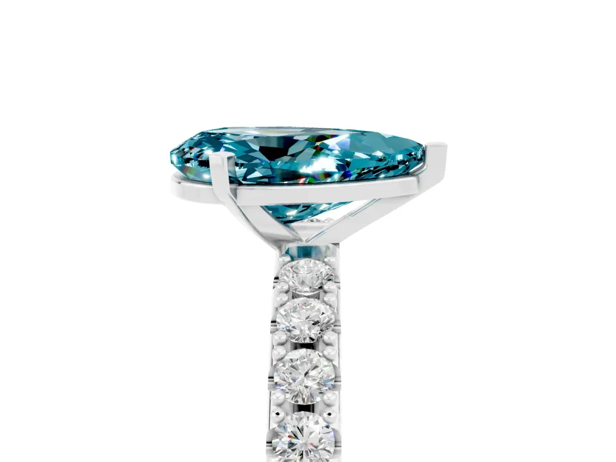 Pear Cut Blue Topaz Solitaire Pavé Band with Four-Prong Setting Platinum
