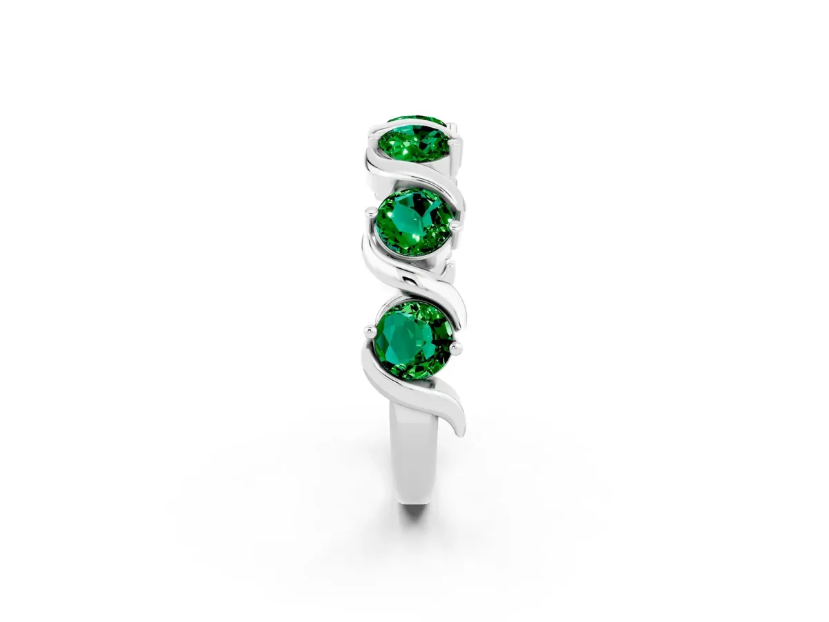 Six-Stone Round Emerald Wave Band with Shared Prong Setting Silver