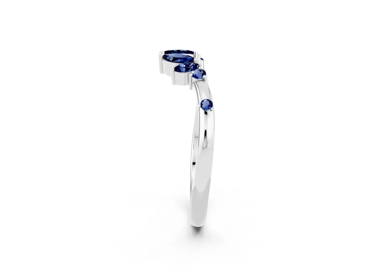Open Marquise Cluster Blue Sapphire Band with Prong Setting Silver