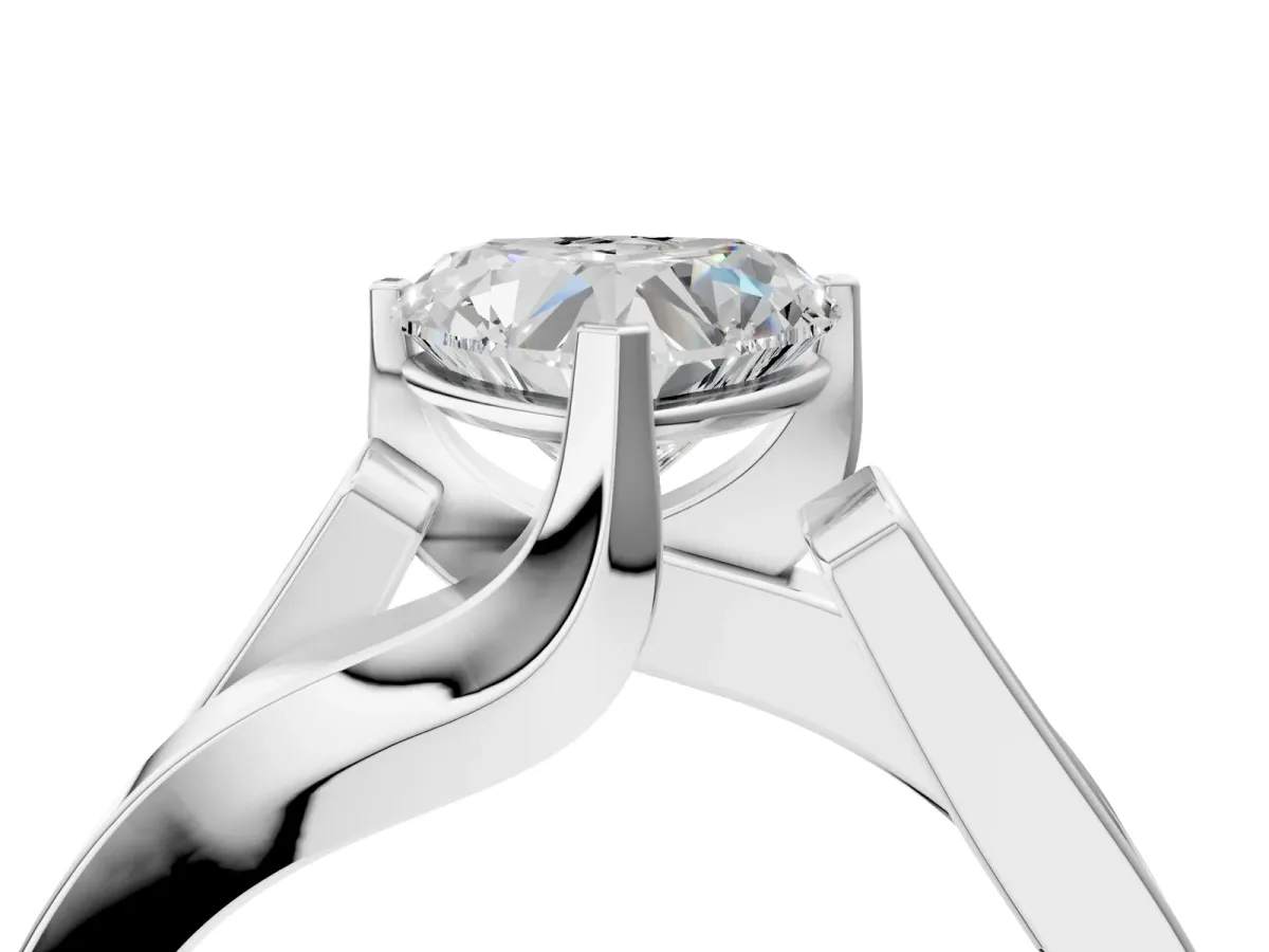 Modern Tension Set Heart Cut Diamond Solitaire Wide Band Ring Silver