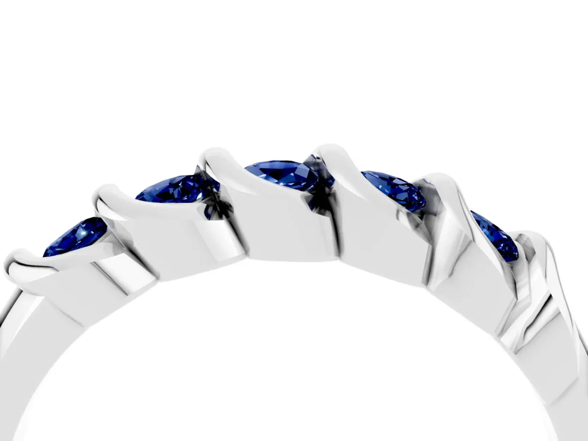Round Blue Sapphire Eternity Band with Twist Prong Setting Platinum