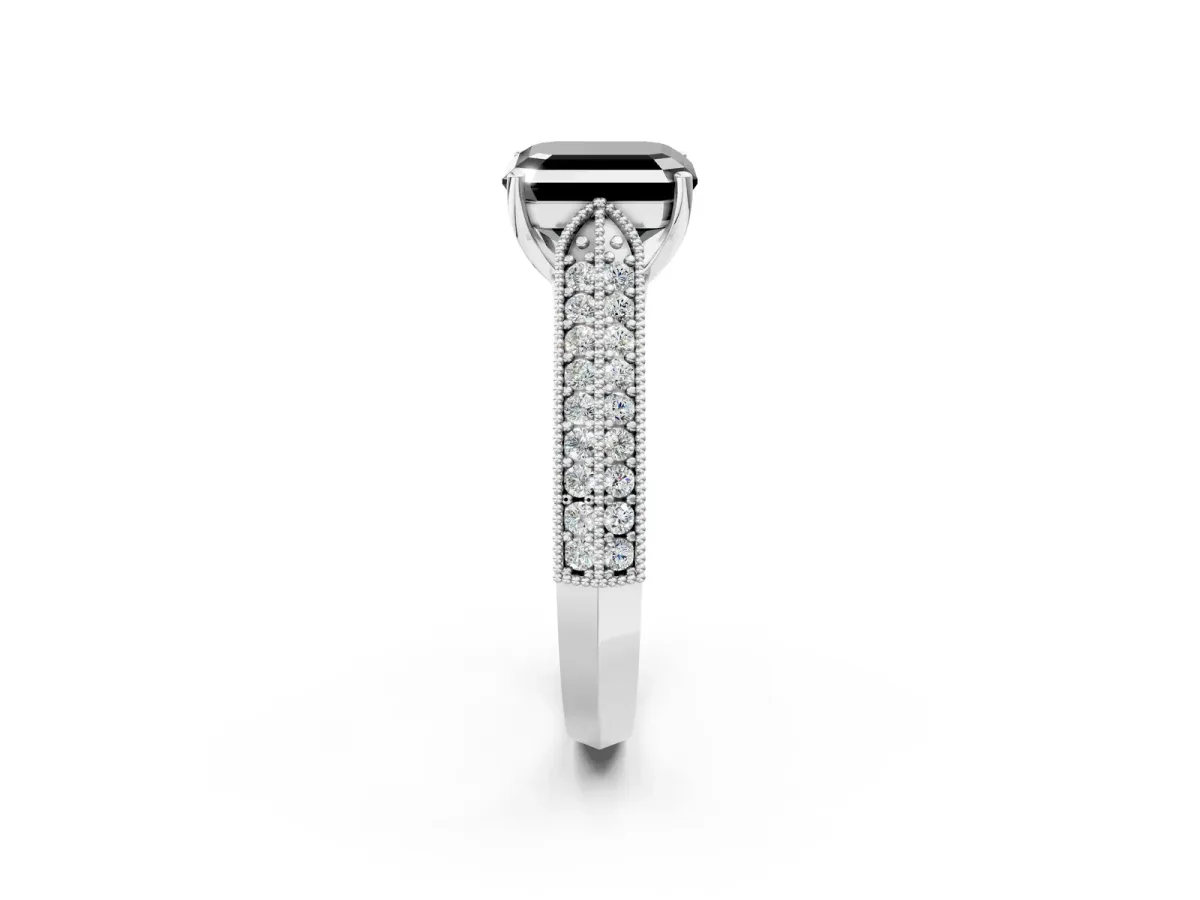 Fancy Black Asscher Cut Cut Pave Split Shank Engagement Ring with Four-Prong Setting Platinum