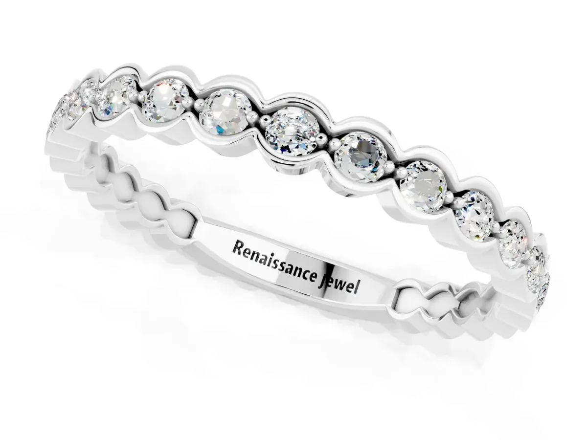 Round Moissanite Bezel Set Eternity Band Silver
