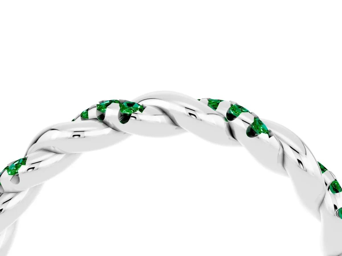 Twisted Pavé Round Emerald Eternity Band Silver