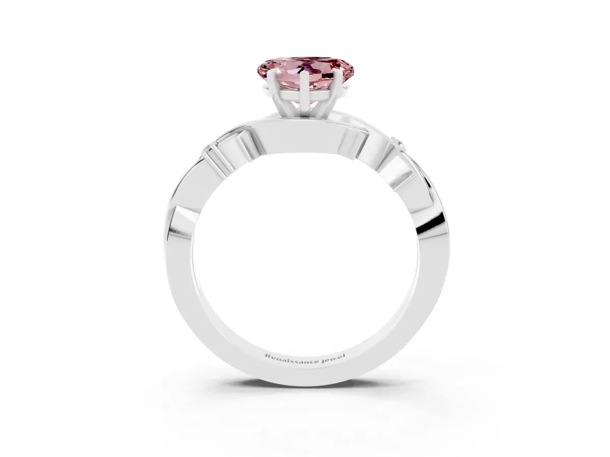 Heart Cut Morganite Solitaire Ring with Twisted Band and Prong Setting Platinum
