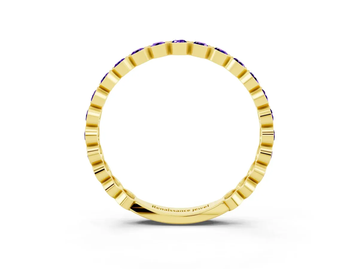 Round Tanzanite Bezel Set Eternity Band Yellow gold