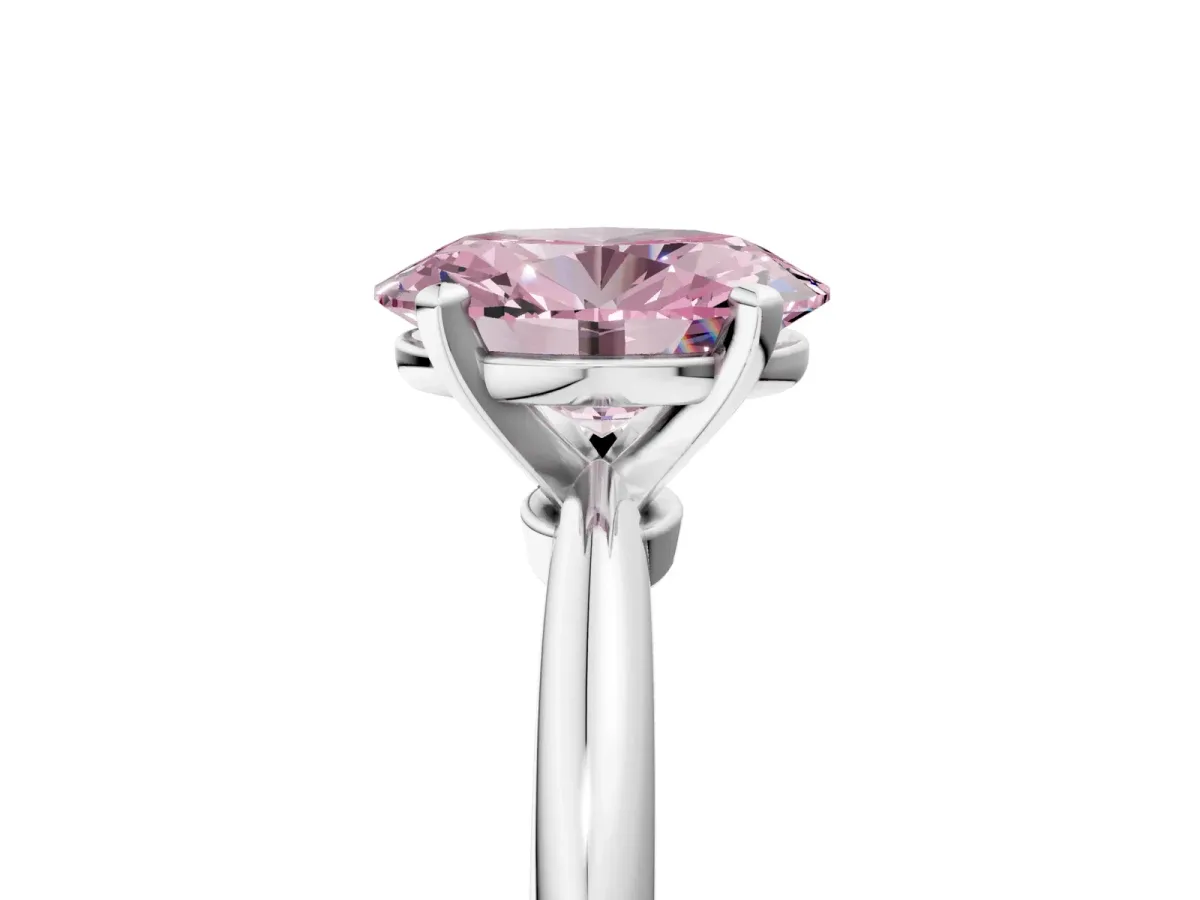 Fancy Pink Oval Cut Diamond Solitaire Ring with Six-Prong Setting and Classic Band Silver