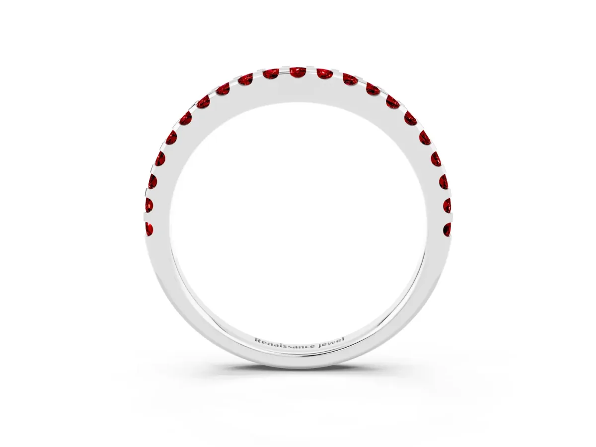 Round Ruby Pavé Curved Wedding Band White gold