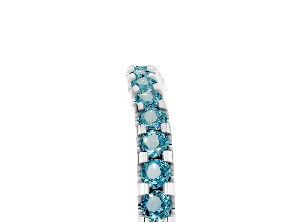 Round Blue Topaz Pavé Curved Wedding Band Platinum