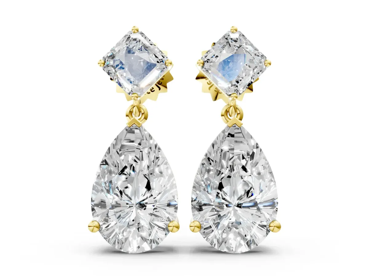 Princess and Pear Diamond Drop Earrings Yellow gold