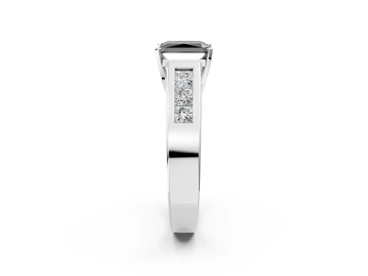 Fancy Black Radiant Cut Cut Channel Set Solitaire Ring with Four-Prong Setting Platinum