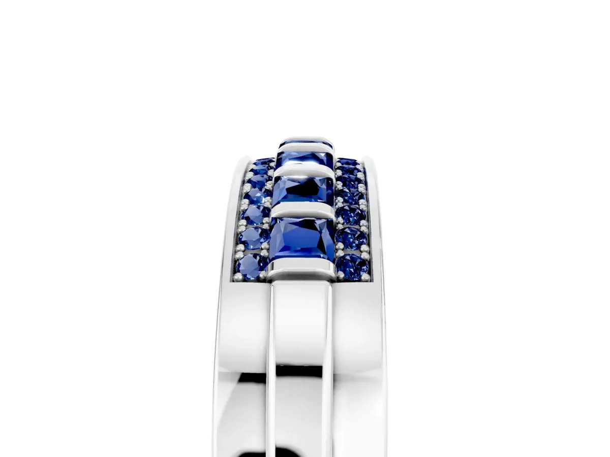 Bar-Set Princess Cut Blue Sapphire Pavé Band Silver