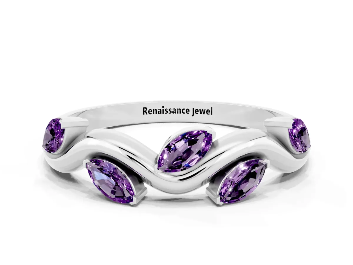 Marquise Amethyst Twisted Band with Prong Setting Silver