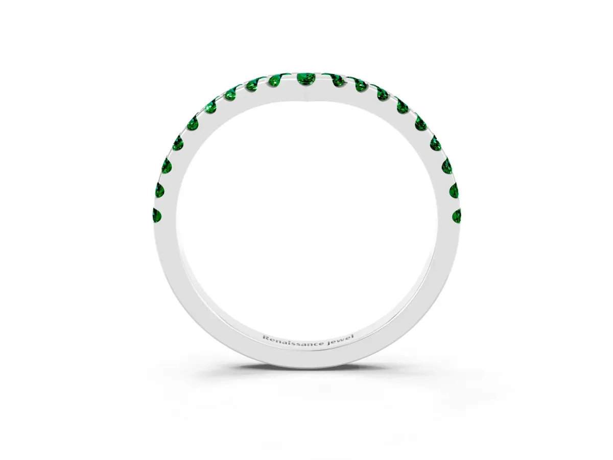 Pavé Round Emerald Chevron Band with Shared Prong Setting Silver