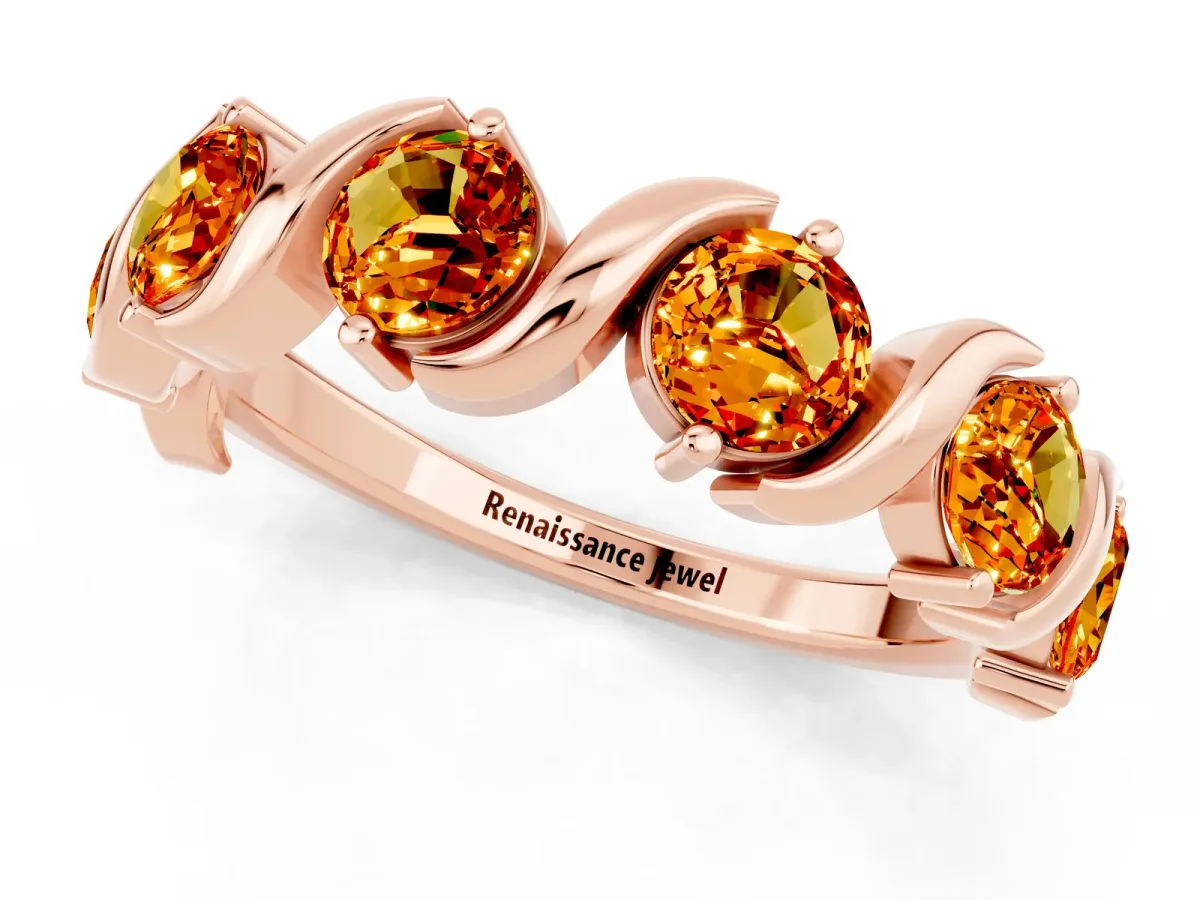 Six-Stone Round Citrine Wave Band with Shared Prong Setting Rose gold
